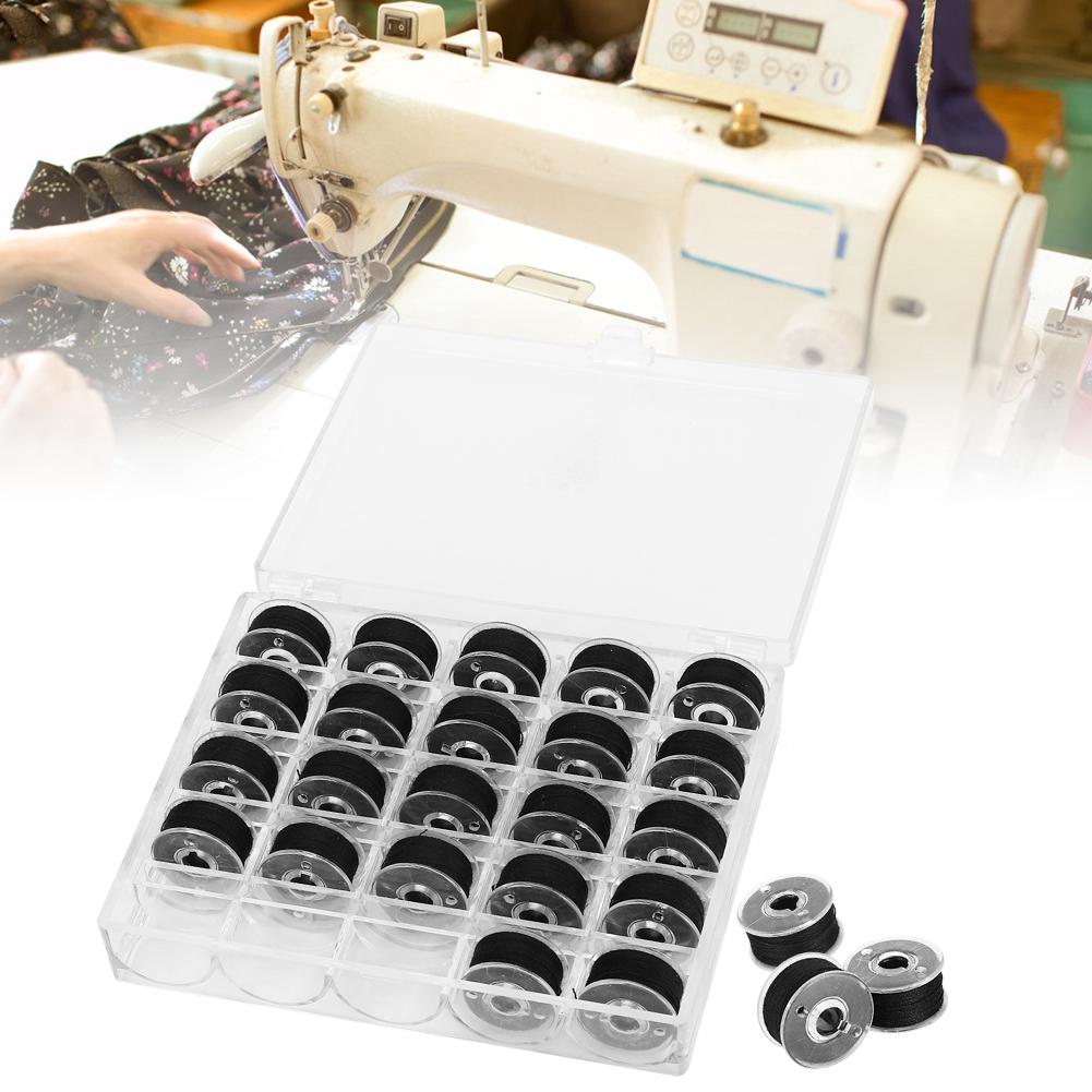 25Pcs Bobbin Set Black with Threads Case Boxed Pre‑Wound Bobbins Sewing Accessories