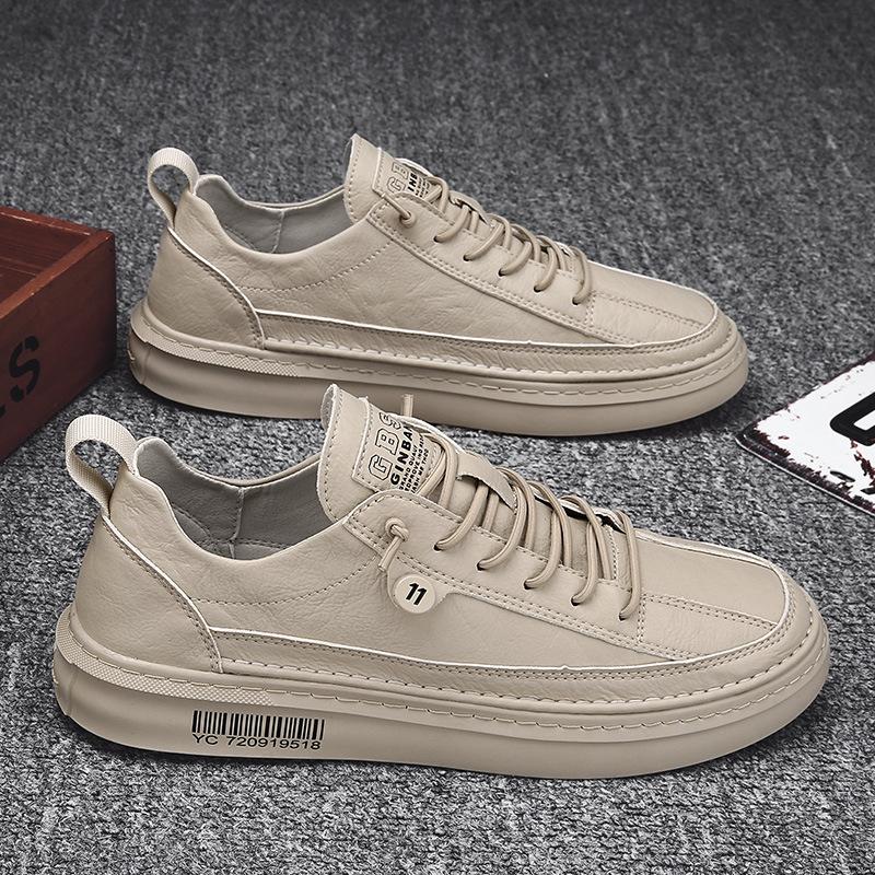 

Мужские туфли для доски на толстой подошве, нескользящая мягкая подошва, кожаная повседневная модная модная обувь с низким берцем на шнуровке, спортивная обувь для бега 44 бежевый