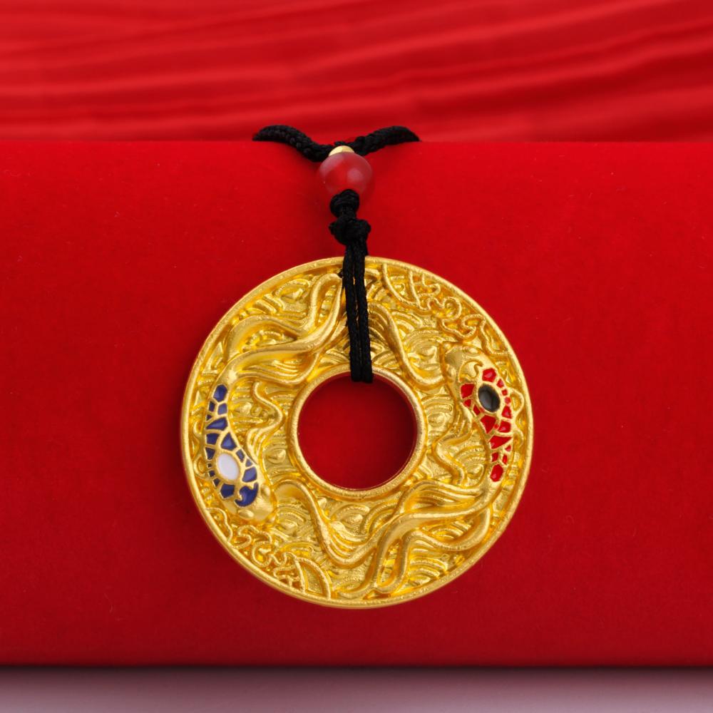 Náhrdelník s přívěskem z pískového zlata Buddha Dragon Yellow Gold Černý provazový řetízek na krk