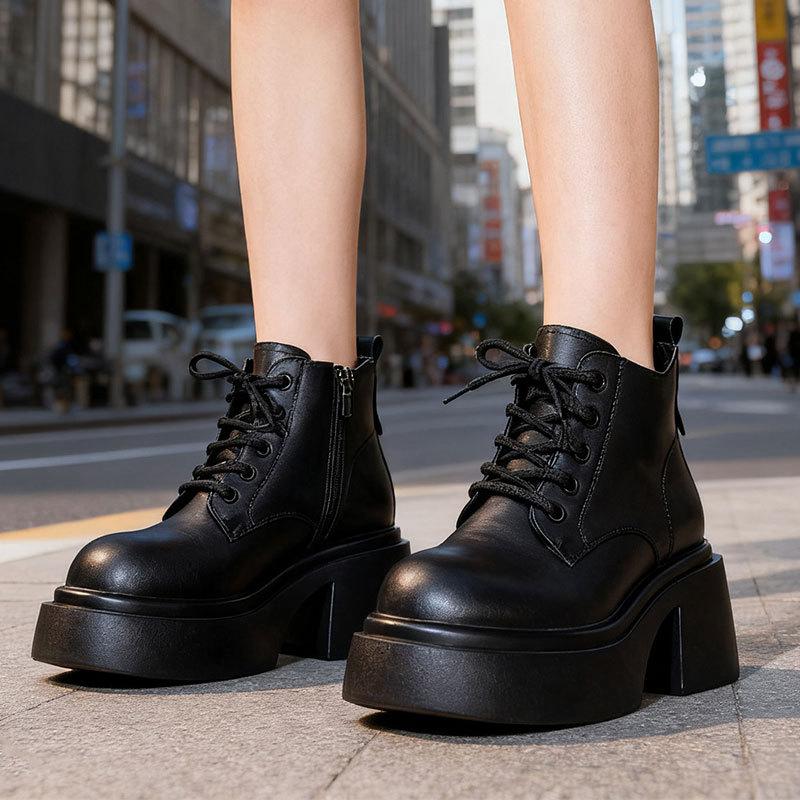 White high-heeled CM Martin boots women's autumn and winter new small thick-soled heightened thick-heeled short boots ins