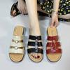 2024 New Summer Slope Heel Thick Sole Sandals and Slippers with Metal Decoration, One Word with Mom Beach Shoes