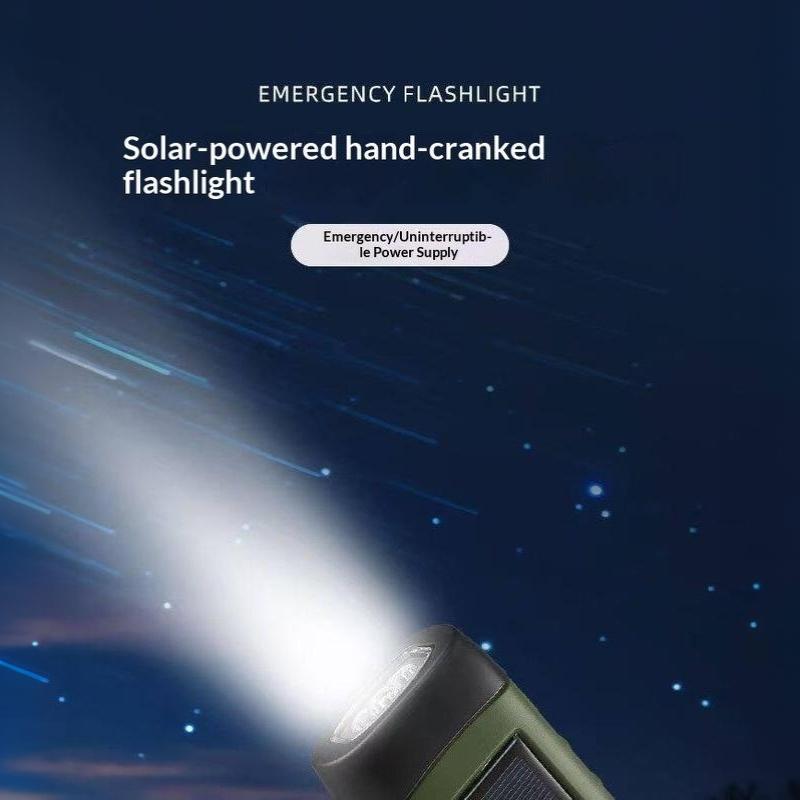 Solar Powered Hand Crank Flashlight Multi-Function Camping Emergency Led Light Outdoor Illumination Power Generation Torch