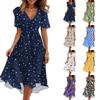 Robe Femme Mode Décontractée Col V Manches Courtes Volantée Imprimé Vintage