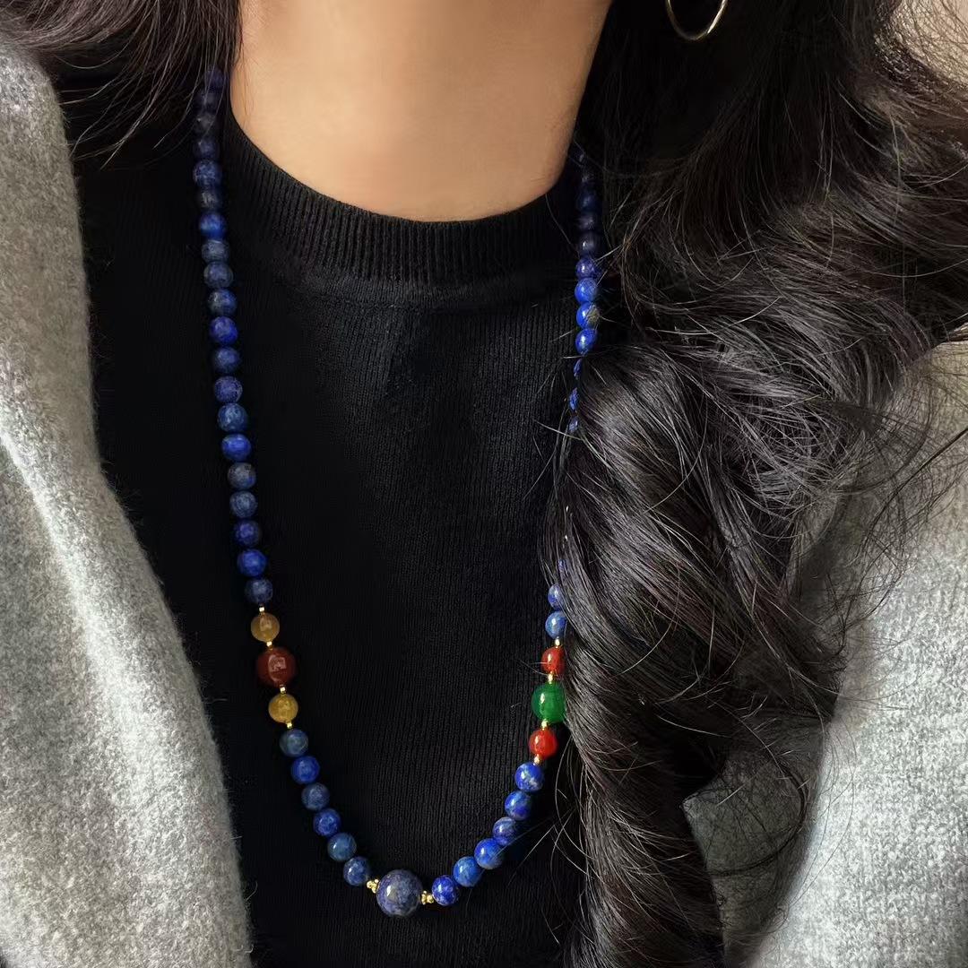 

Vintage Natural Lapis Lazuli Design Sweater Chain Necklace Collarbone Chain