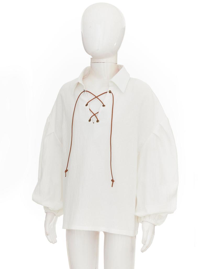 Boys Medieval Pirate Shirt Viking Renaissance Lace Up Top Mercenary Halloween Role Play Costume Attire