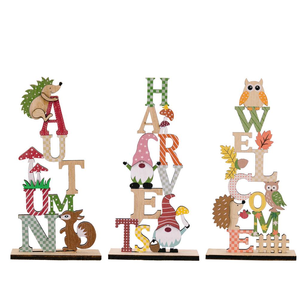 Season Delightful Harvest Owl And Squirrel Wooden Display Piece For Celebrations Thanksgiving