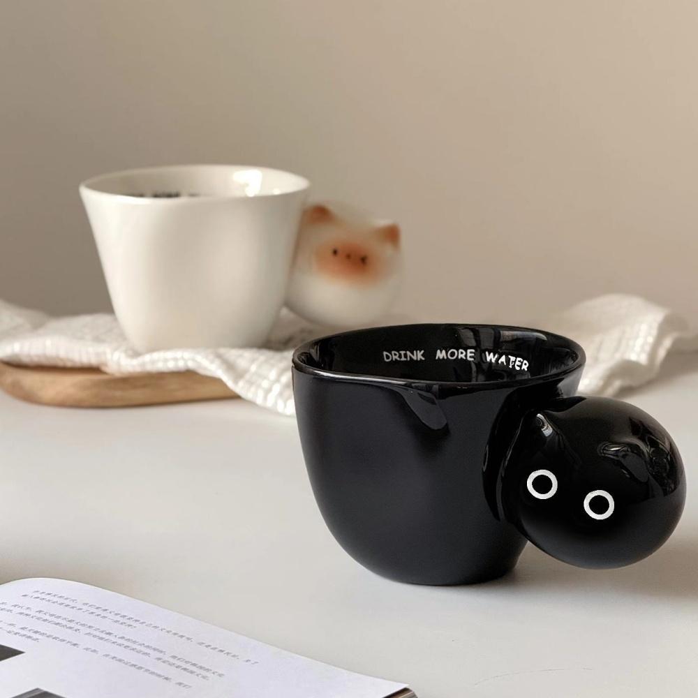 360ML Cartoon Fat Cat Handle Ceramic Mug Coffee Cup Funny Porcelain Mugs Couple Cups Black White