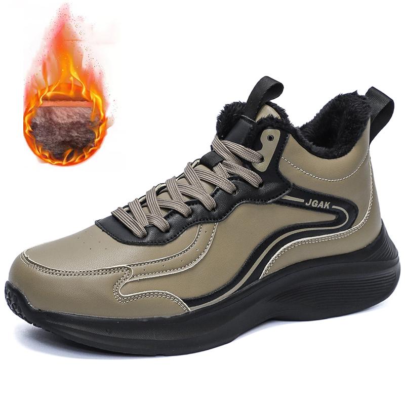 

Зимние мужские теплые кожаные кроссовки с плюшем внутри, больших размеров 49 50 51, повседневная спортивная обувь, морозостойкие 51 хаки