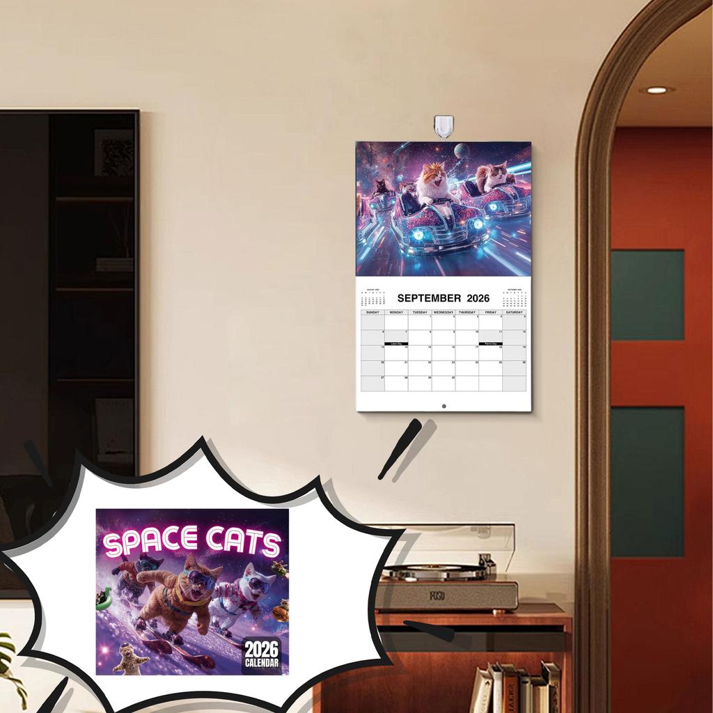 2026 Space Cats Wall Calendar - Fun Cat-themed Gift Calendar Designed For Cat Lovers