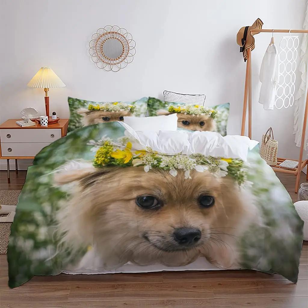 Pomeranian Duvet Cover Animal Dogs Cute Pet Theme For Women Kids Bedroom Decoration Queen Size For Dog Lovers Duvet Cover Gifts