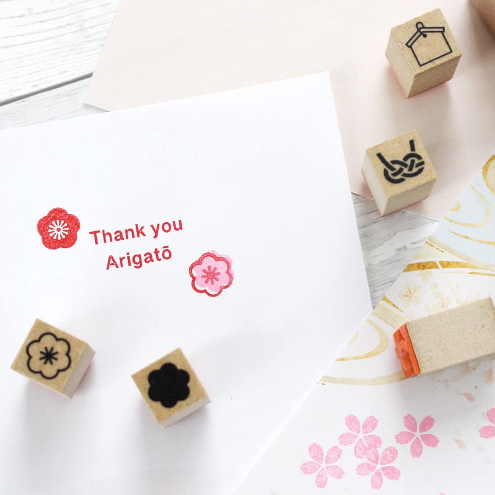 Stylish Wooden Rubber Set of Featuring and Cherry Blossom Perfect for Short and New Made In Japanese-style Stamps, 54, Houndstooth, Pine, Bamboo,