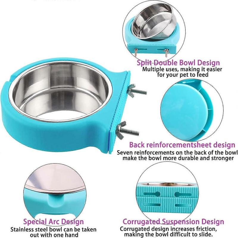 Crate Dog Bowl, Removable Stainless Steel Coop Cup Hanging Pet Cage Bowl Water Food Feeder for Dogs Cats Rabbits Puppy
