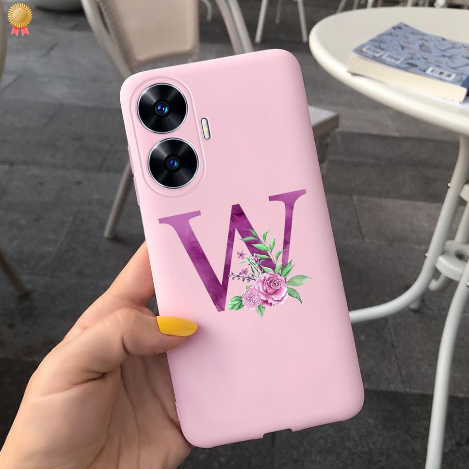 For Realme C55 C 55 6.72'' Case Delicate Cute Letters 3D Crown Flowers Matte Shockproof Soft TPU Silicone Phone Case Back Cover