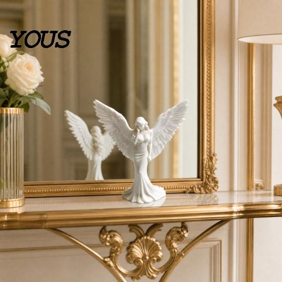 Elegant Angel Home Accent 3D Printed Figurine with Large Wings, Decorative Statue, Smooth Edge Sculpture Art Crafts Decoration for Shelf
