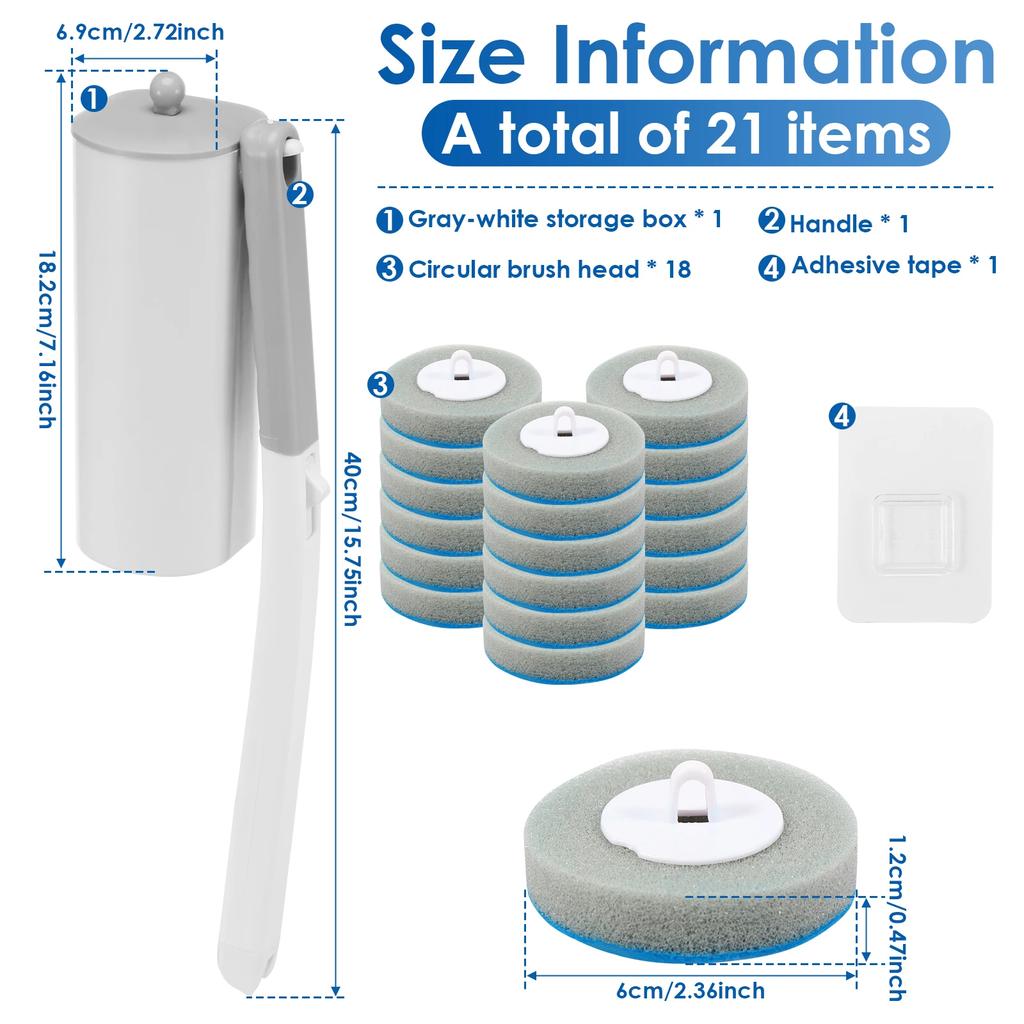 18/48Pcs Disposable Toilet Brush 360° Deep Cleaning Long Handle Wall-mounted Bathroom Cleaning Tool Set Replaceable Brush Head