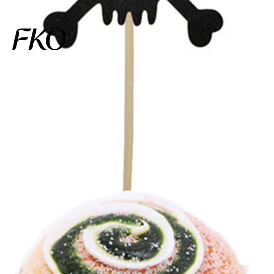 Halloween Baking Supplies 8 Pcs Glitter Cupcake Picks, Spooky Black Skull Durable Cake Topper Toppers, Gothic Birthday Party Decoration for