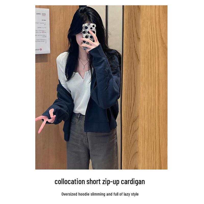 American Grey Women's Loose Fit Cardigan Hoodie - Early Autumn Casual Wear