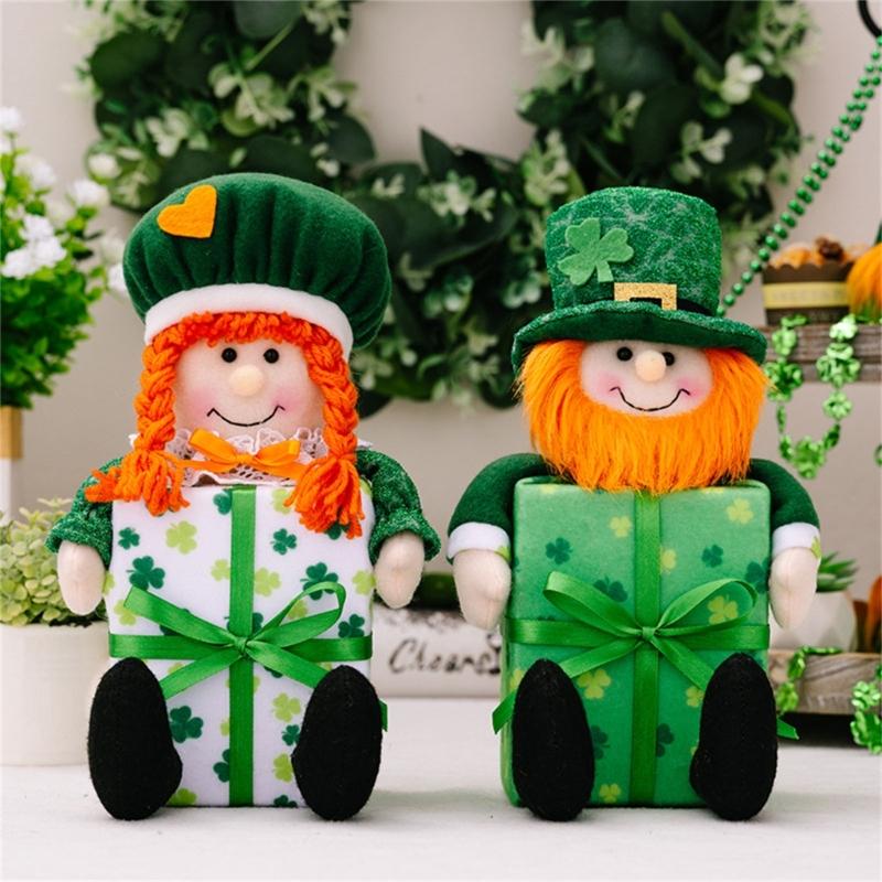 2 stuks Unieke Beeldjes Patrick's Day Kabouters Kleurrijke Poppen Accent voor Eettafel of Bureau Geluksblad Decoraties