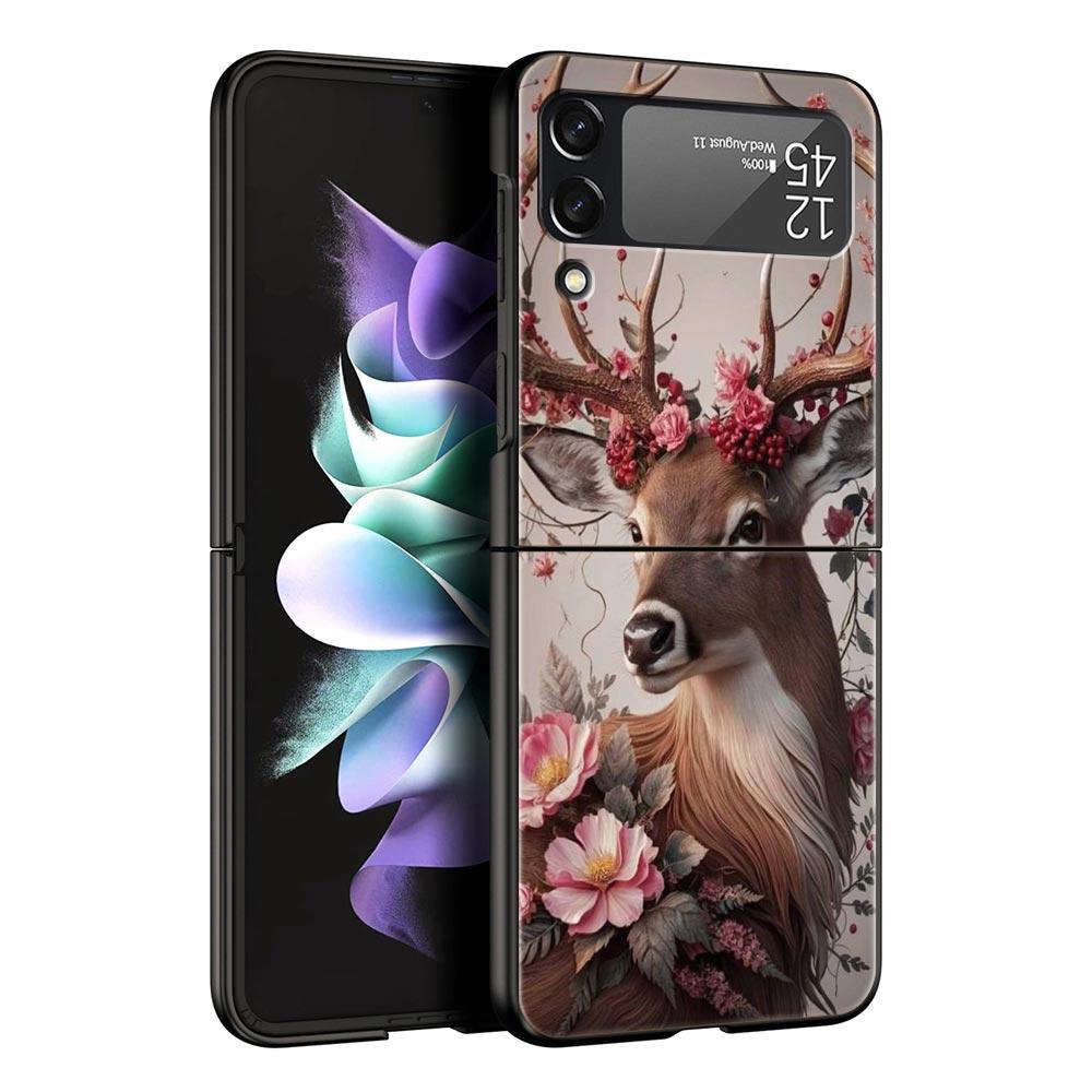 Deer Lichee Pattern Hard PC Phone Case For Samsung Galaxy Z Flip 7 6 5 4 Black Cover For Galaxy Z Flip 3 Foldable Shell Fundas
