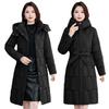 Down cotton jacket women's 2025 winter new Korean cotton jacket waist-cinched mid-length thickened slimming hooded jacket