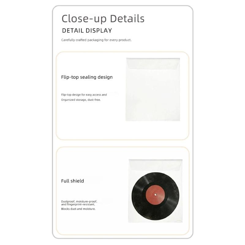 Album Inner Sleeves Set of 10 Clear Record Sleeves for Dust Control, Handling Care, Shelf Filing, Archive Storage and Collection Order