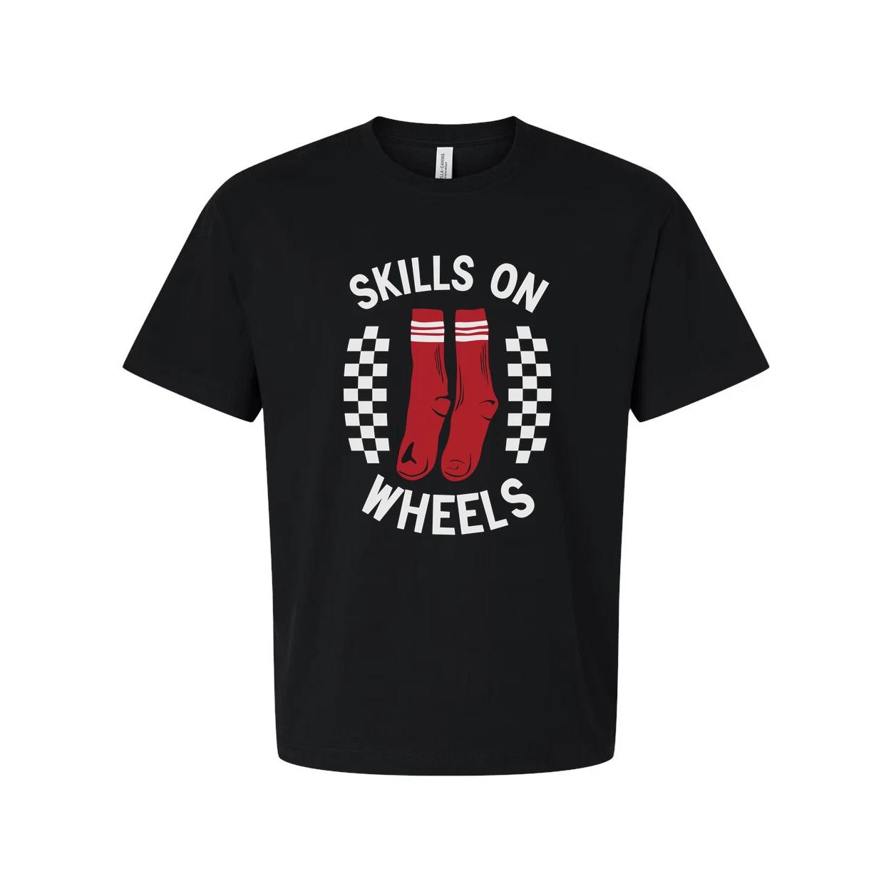 

Unisex Skateboarding Graphic T Shirt With Skills On Wheels Red Socks Illustratio L