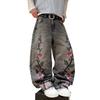 European and American Street Gothic Embroidered Jeans K Men's and Women's Retro Fashion Straight Denim Trousers