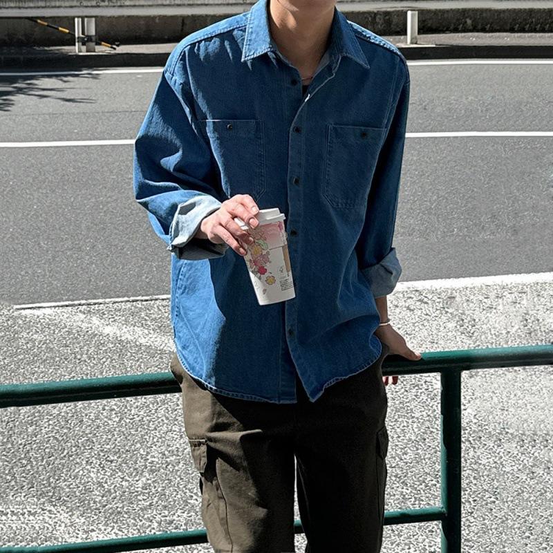Retro Washed Denim Jacket Men's Autumn Loose Long-sleeved Shirt Handsome Lapel Jacket