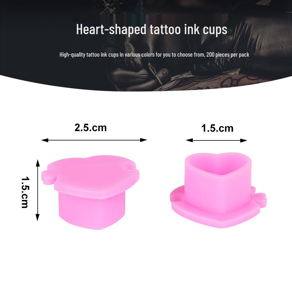 200 Heart-Shaped Tattoo Ink Cups with Base - Plastic Pigment Containers for Tattoo Art