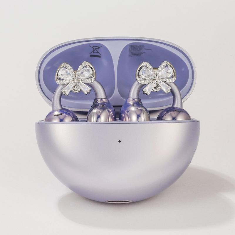 Stylish Metal Bows Decor Adorned with Zircon Stones Embellished Bows Clip On Charm for Freeclip 1/2 Wireless Earphones