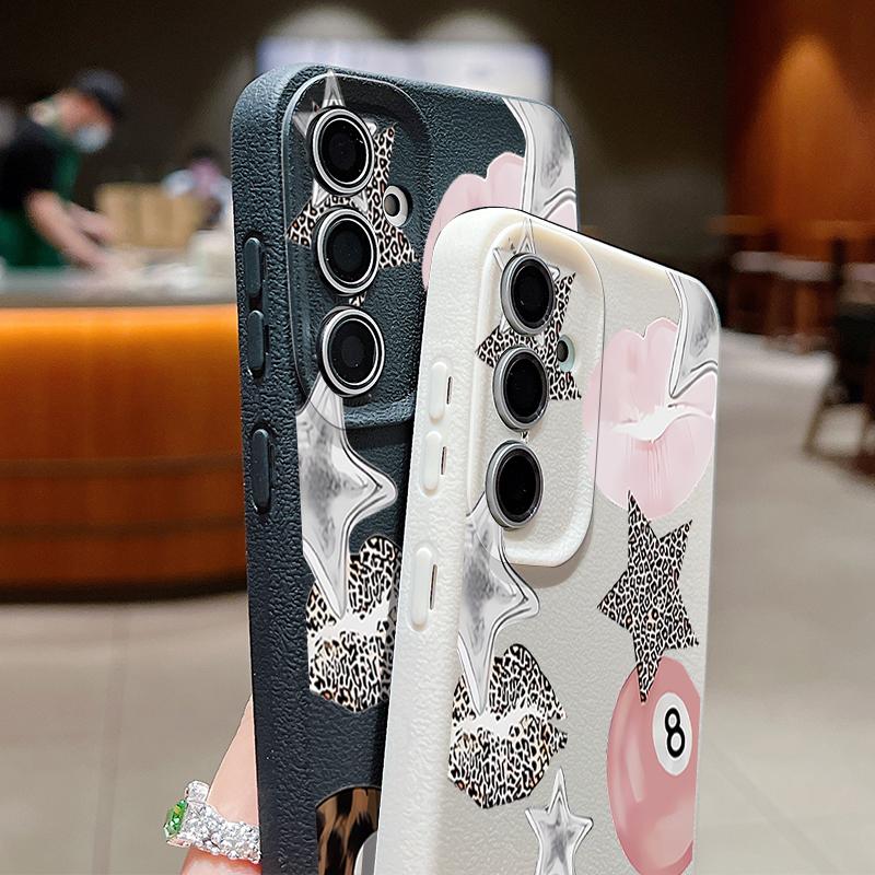 Vintage Leopard Print Stars Billiards Case For Samsung Galaxy S25 Edge S24 Ultra S23 S22 Plus S21 FE S26 Ultra Leather Texture Silicone Cover
