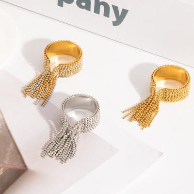 Stilvoller Edelstahl Fingerring Kette Quaste Gold Silber Anhänger Offene Ringe Stapelbar Verstellbarer Kettengliedring Geschenk