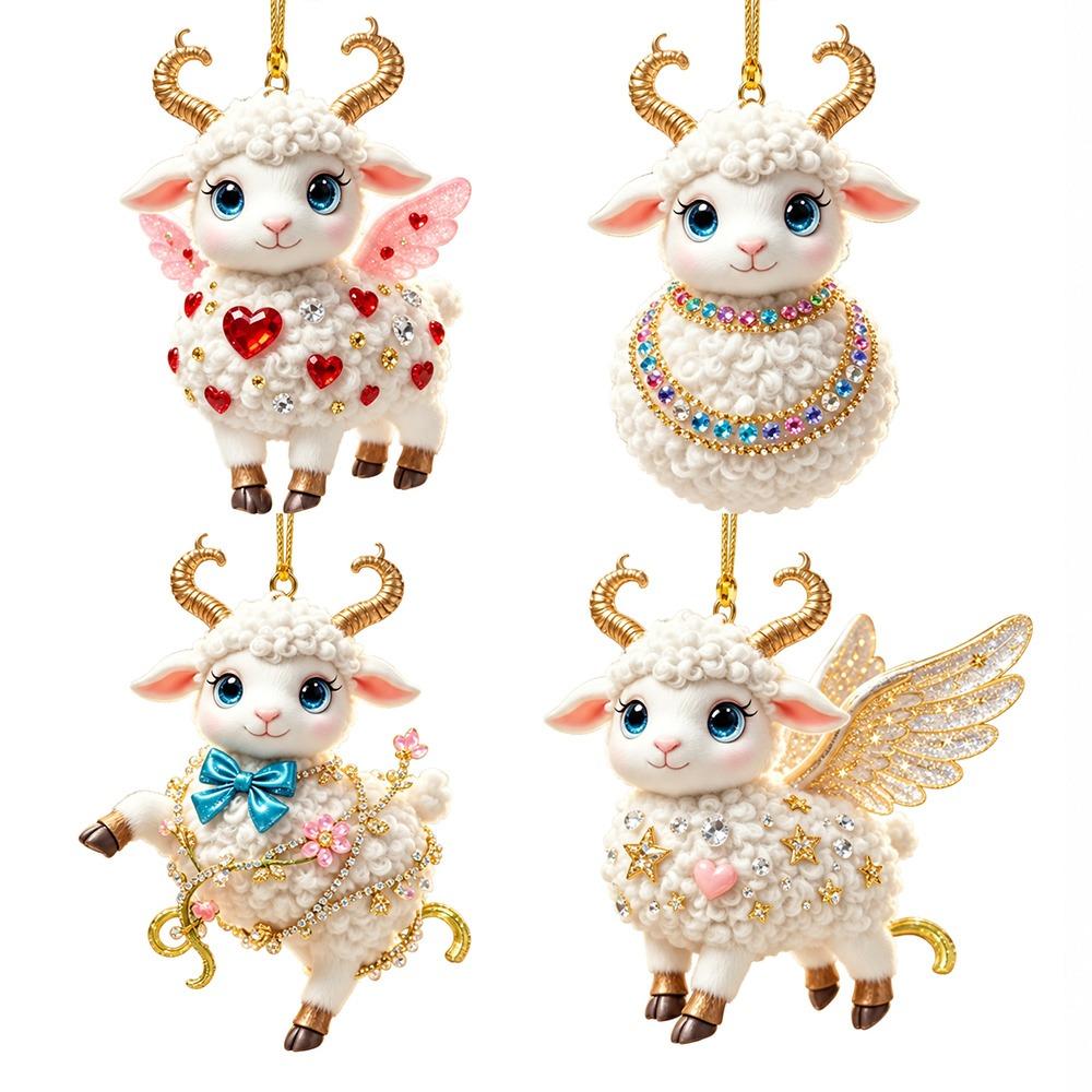 2D Flat Goat Hanging Ornament Set Shining Christmas Tree Ornament  Holiday Party Decor