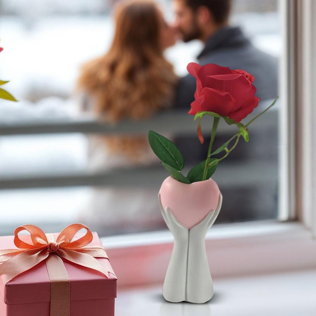 Home Decor Craft: Hand-held Heart Vase, Creative Artistic Resin Flower Vase, Study Room/Balcony Ornament