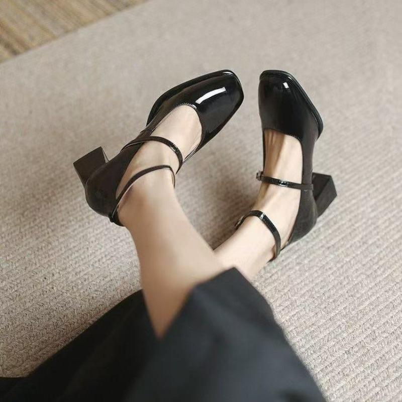 Soleist Nouvelle Chaussure Mary Jane Chaussures en Cuir de Haute Qualité Bout Carré Peu Profond Sandales pour Femmes Bride à Boucle Escarpins pour Femmes