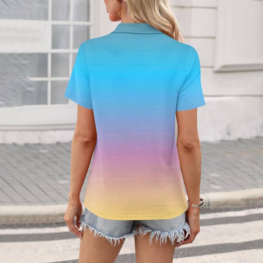 Women's Fashion Casual Lapel Short Sleeve Color Shirt Women's Up Tops