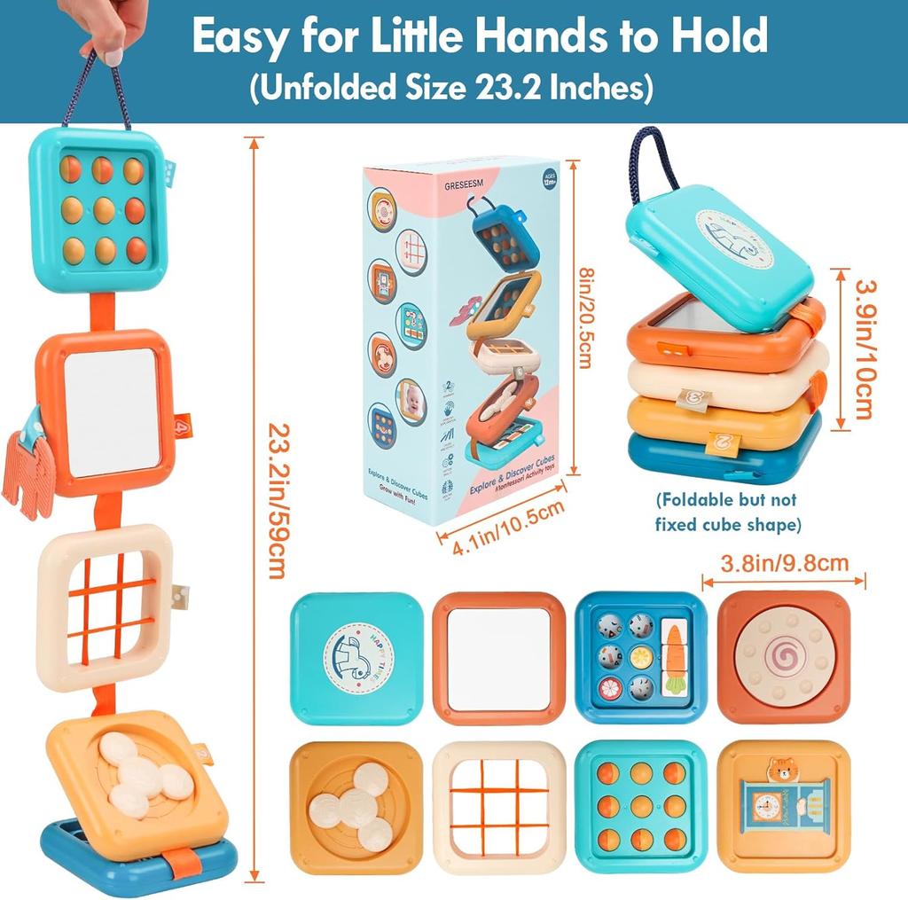 Montessori Sensory Toys for Toddlers Busy Board Baby Folding Activity Cube Fine Motor Skill Christmas Stocking Stuffers for Kids