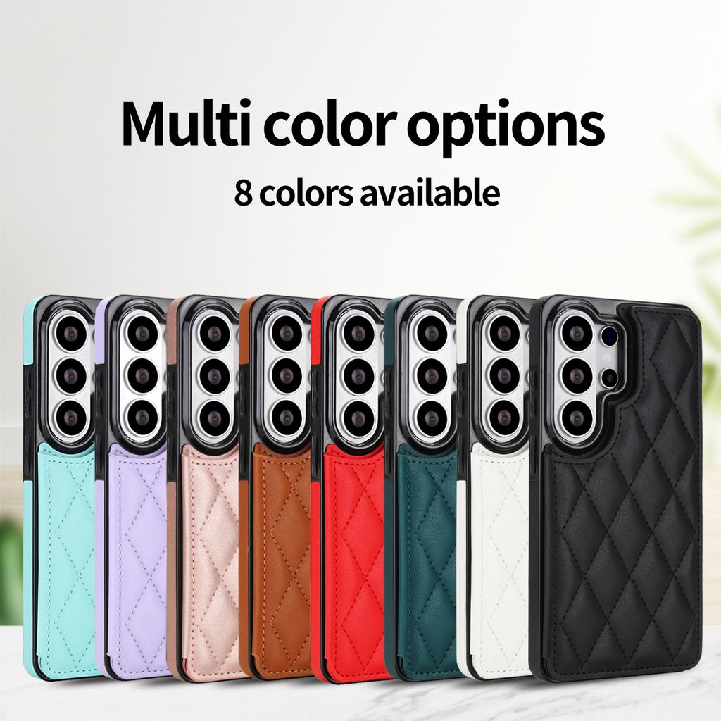Rhombic Buckle Credit Cards Leather Phone Case for Samsung Galaxy S26 S25 Plus S24 FE S23 Ultra S22 S21 Shockproof Cover