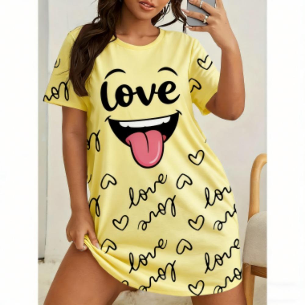 Kadınlar İçin Seksi Baskılı Kısa Kollu Pijama Elbiseler Bol Rahat Kesim Tişört Gecelik Ev Kıyafetleri Gecelik Dinlenme Kıyafetleri Elbiseler