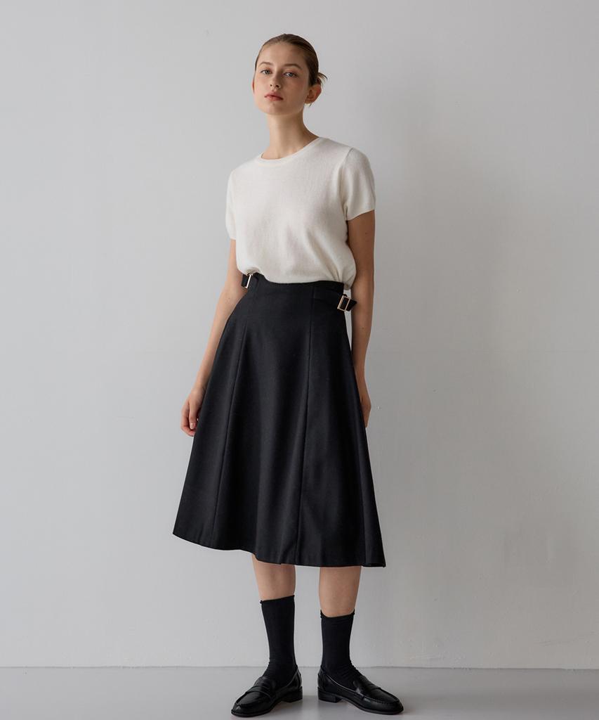 SISTERHOOD Wool Buckle Flare Skirt - Black