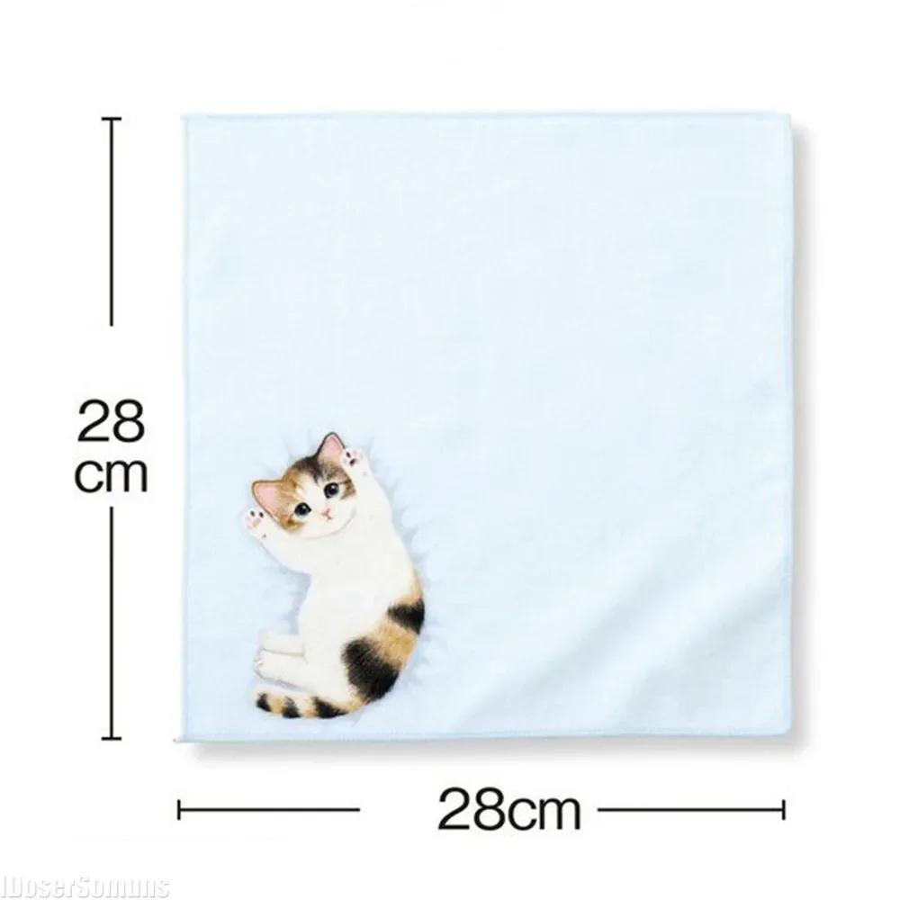 Small Milk Cat Handkerchief Small Hand Towel Cat Pattern Portable Sweat Catty Pocket Handkerchief Square Towel Japanese