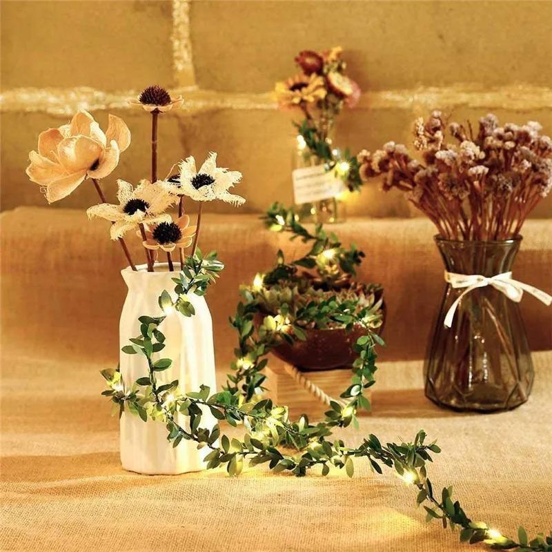 Artificial Green Leaf String Lights, Battery Powered LED Simulation Flower Greenery Garland, Fairy Lights for Wedding Room Indoor Wall Home Decor