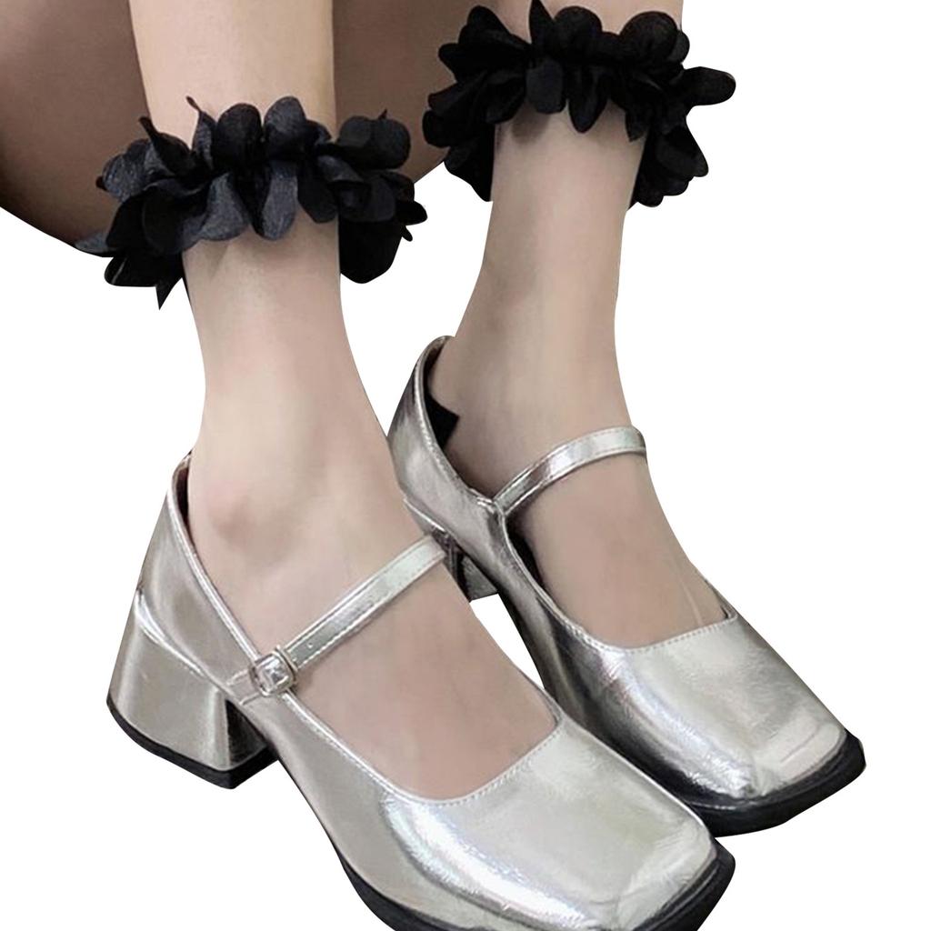 Novelty Petal Trim Sheer Nylon Socks Women Ankle High Socks Sweet Tight Hosiery Socks Sweet Crew Socks Streetwear