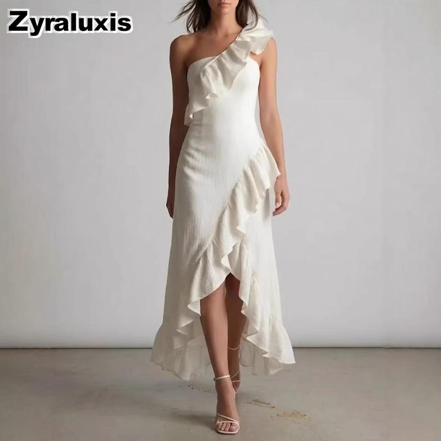 Summer New Leaf Edge Ruffled Elegant Dress Women's Clothing