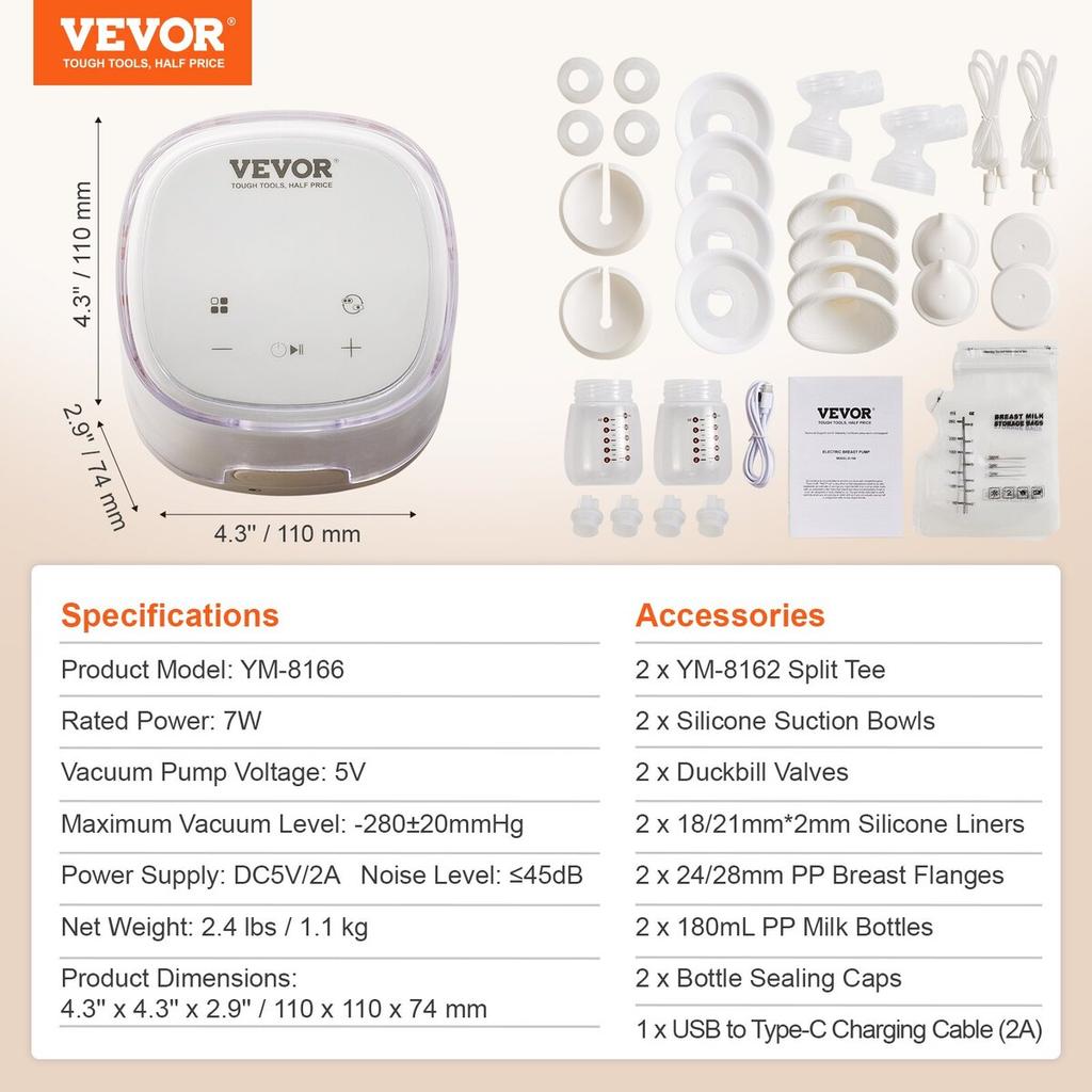 Breast Pump Double Electric Breast Pumps 4 Mode & 16 Level 300mmHg Suction