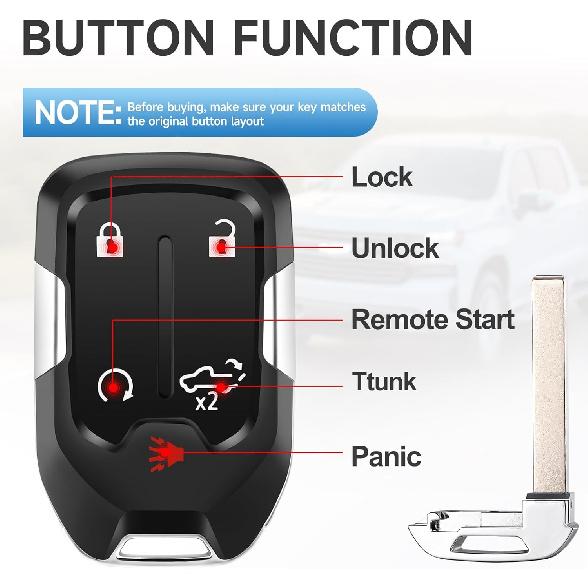 Key Fob Replacement Fits For GMC Sierra     Chevy Silverado - Smart Proximity Keyless Entry Remote Control 433 Mhz FCC:HYQ1ES P/N:13529632 13591396