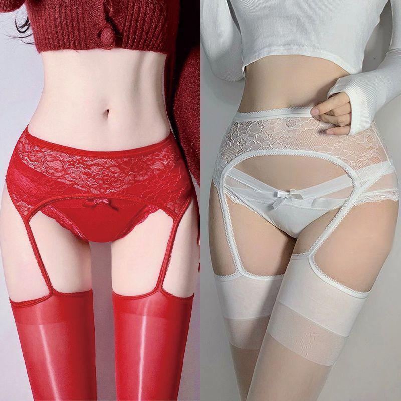 Débardeur en Dentelle de Soie Noire à l'Huile de Cheval Ultra-Doux avec Bas Sexy Hauts sur les Genoux