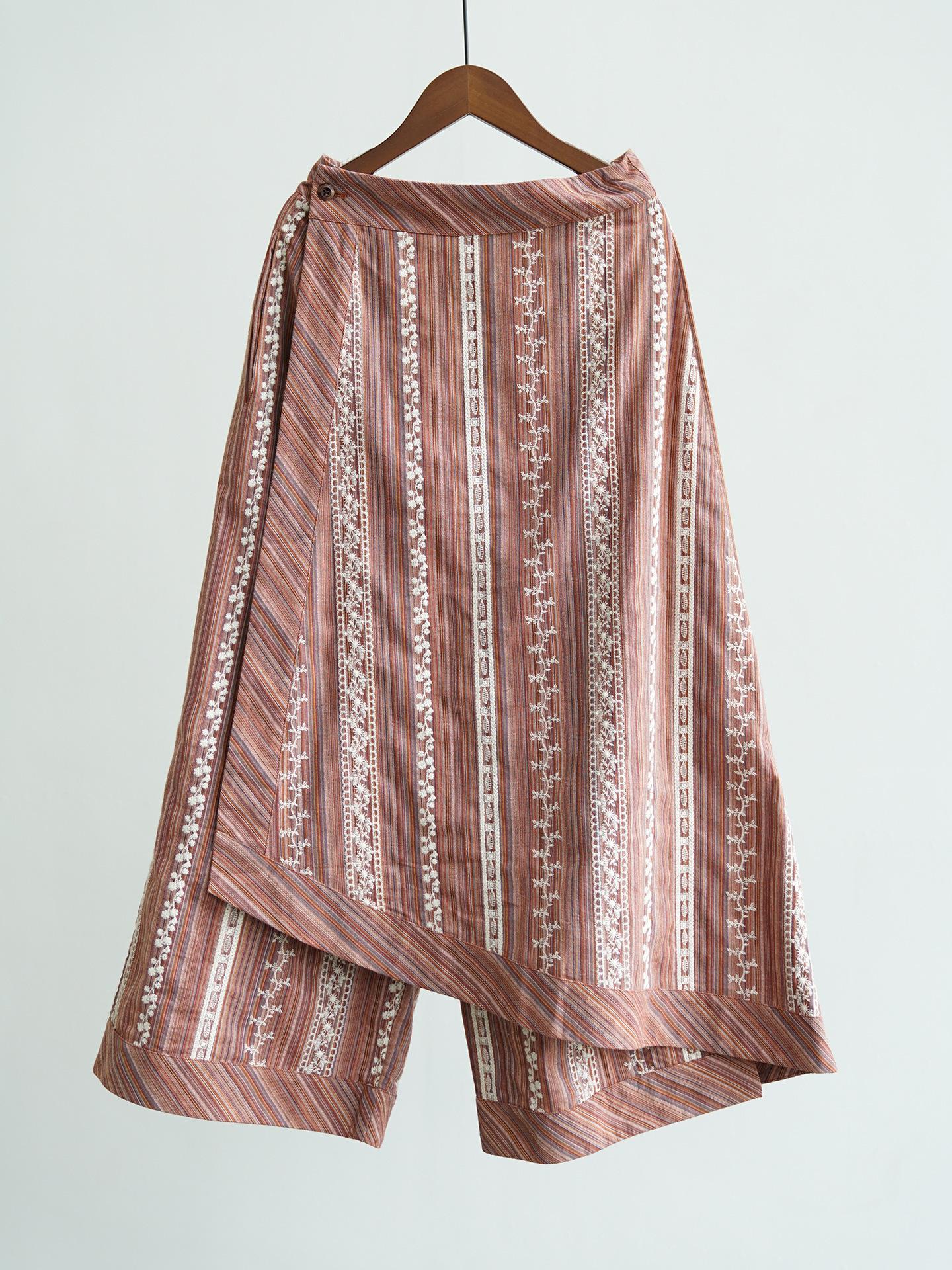 

Johnature Women Striped Wide Leg Pants Vintage Patchwork Loose Summer Trousers Soft Chinese Style Pants One Size темно-помаранчевий колір