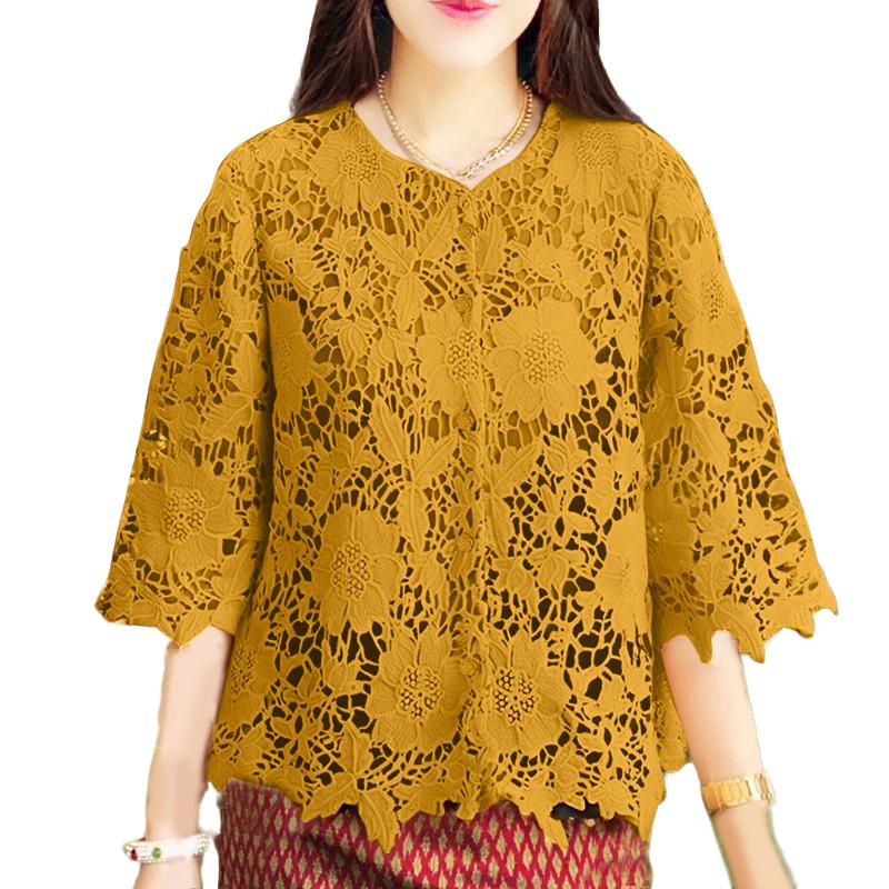 ZANZEA Womens Casual 3/4 Sleeve Lace Crochet Patchwork Loose Blouse