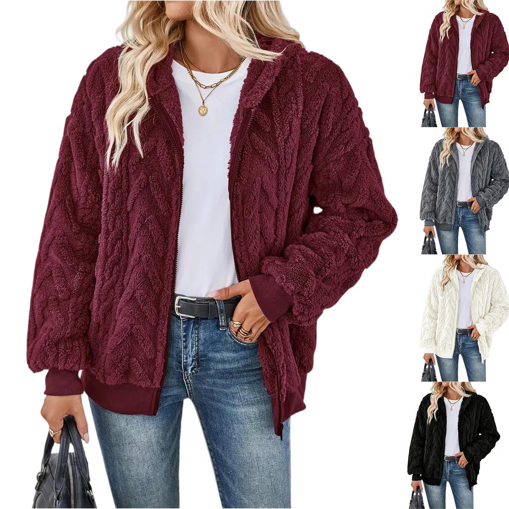 Women's Fashion Long Sleeve Solid Color Hooded Sweatshirt Jacket